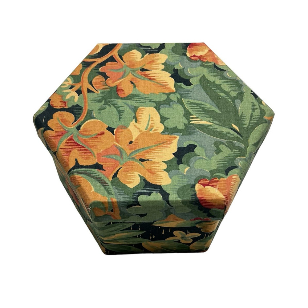 Vtg 80's Sheridan by I Was Framed Hexagon Floral Covered Storage Box Shabby Chic